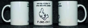 Weiße Tasse mit Spruch  "ICH KAUFE UND MÖCHTE LÖSEN "F_CK D_CH" "